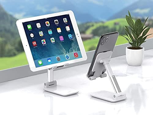 WETEK Mobile Stand for Table, Tablet Ipad Stand, Angle Height Adjustable Desktop Cell Phone Holder,Alloy Holder Compatible for All Smartphone Mobile, Ipad, Tablets (White). 3