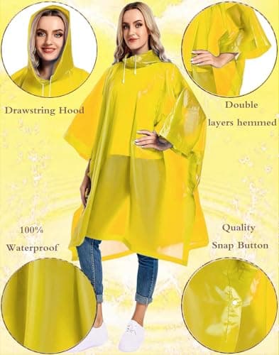 Allextreme EVA Poncho Raincoat Transparent Hooded Water Resistant Rain Jacket with Sleeves for Women Men Camping Rainy Season Travel (Yellow) 5