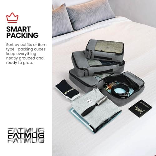 FATMUG Packing Cubes Travel Pouch / Bag Suitcase Organiser Set of 4 ( 2 Medium and 2 Small) - Grey Polyester 5