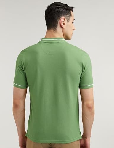 Peter England Men's Regular Fit Branded Insignia Half Sleeve Polo T-Shirt | Cotton Rich | Premium Pique Weave Forest Green 2