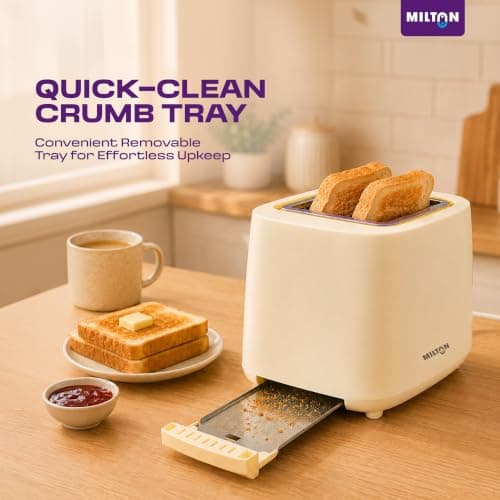 Milton Bread Toaster 2 Slice Auto Pop Up | 7 Level Heating Modes 750 Watts| Auto Shut Off | Removable Crumb Tray | Matt White 5