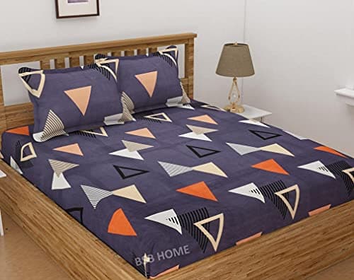 BSB Home Premium 160 TC Super Soft Glace Cotton Floral Breathable & Wrinkle Free Bedsheet with 2 Pillow Covers (Dark Grey Orange and White, Double) -3 Pcs Set - Prime Collections