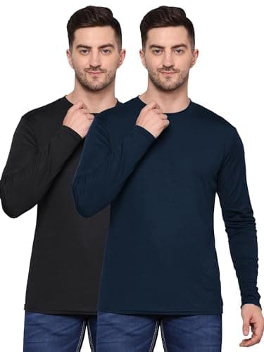 TQH Full Sleeve T Shirt for Men | T-Shirt for Man Full Sleeve | Gym T Shirts for Men Workout | Slim Fit Polyester Round Neck Solid Sports T-Shirts for Running Training Casual Wear - Pack of 2