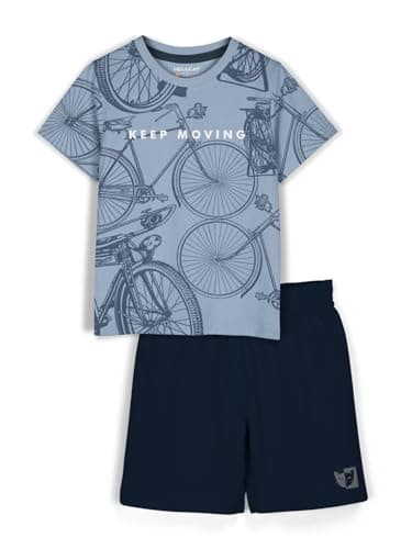 HELLCAT Boys Cotton Blend Printed Dress Clothing Set Combo with Tshirts & Shorts - Pack 1 Bluish Grey 9-10 Years
