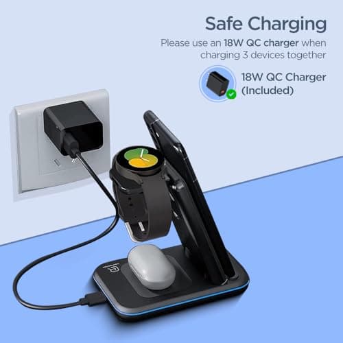 UNIGEN Unidock 350 23W Foldable Fast Wireless Charger Compatible with Samsung S24 Ultra Plus S23 S22 S21 S20 Z Fold Flip 3/4/5/6Watch4/5/6/Pro/7/Active 1/2 Galaxy Buds323 Black (with Adapter) 4