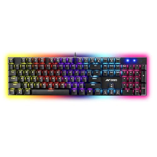 Ant Esports Scorpion MK30 Wired Mechanical Gaming Keyboard, RGB 104 Keys Ultra-Slim LED Backlit USB Wired Keyboard with Red Switch, Durable Abs Keycaps/Anti-Ghosting Keyboard for PC Mac Xbox Gamer