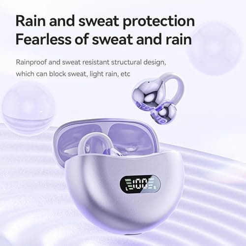 MAcnas Open Ear Clip Headphones Wireless Earbuds Bluetooth 5.4 Sports Earphones Wireless Charging Case & LED Power Display Waterproof Fitness Headphones for Running (Black) 5