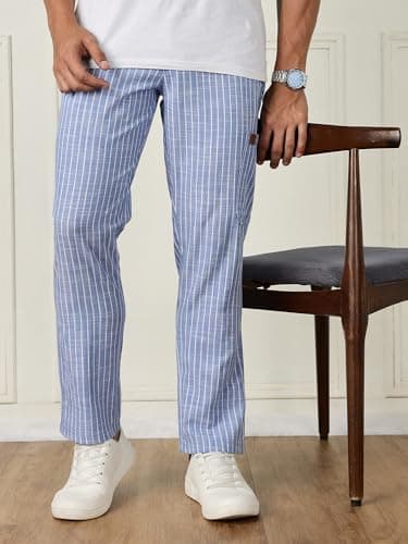 Thomas Scott Men's | Stripes | Linen | Slim Fit | Casula Trouser | Chino Pants for Men (TSB134_Blue_38) 5