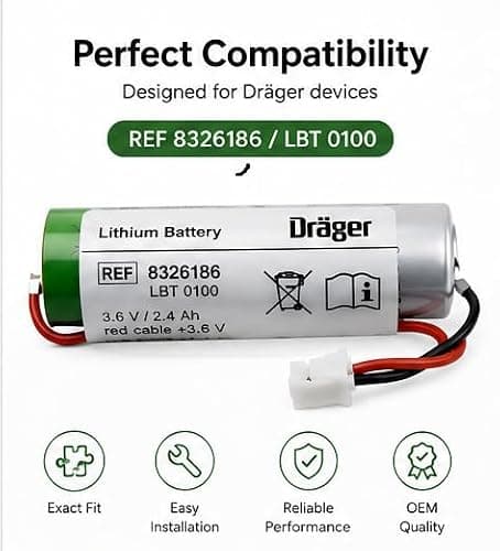 MICROUSB Compatible with Drager 8326186 3.6V 2400mAh Rechargeable Lithium Battery (LBT 0100) Replacement Battery Pack of 1 3