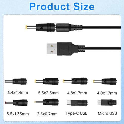 TecoKart® Multi Charging Cable – Universal 5V USB to DC Cable with 6 Connectors, DC 5V Charger Wire, USB Female to Male Extension Cord, DC Jack Connector for Trimmer, Camera & Electronic Devices 2