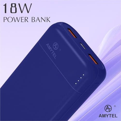 AMYTEL Q7 30000mAh Power Bank with Dual USB Output, Fast Charging, Type-C & Micro Input, Portable Charger for Mobile, Tablet, Earbuds – Blue 3