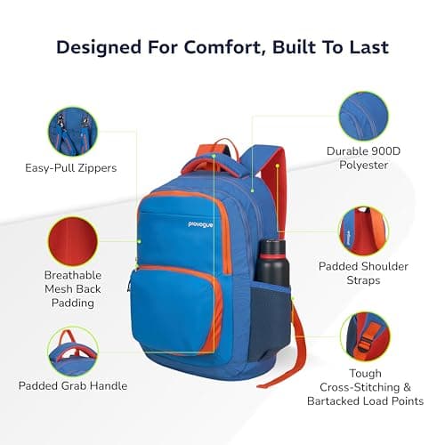 Provogue Pacer Smart laptop backpack with built-in rain cover, office backpack, travel bag, laptop bag for men and women with bottle holder and side pocket, with laptop sleeve, Denim Blue, 35 Ltr 4