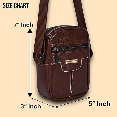 Pramadda Pure Luxury Elegant Milan SMALL Leather Sling Bag for Men Women | Classic Chest Slinger | Mobile Pocket Sling Bags for passport documents essential items| corporate gifts items. (Brown) 3