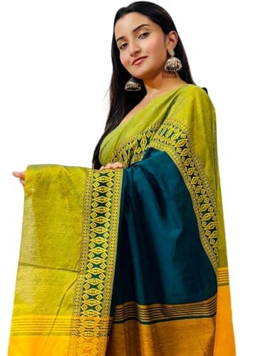 dB DESH BIDESH Women`s cotton silk saree handloom party, wear chiffon georgette banarasi silk sarees for women mysore silk fancy latest, collection wedding sarees for women (Orange Blue)