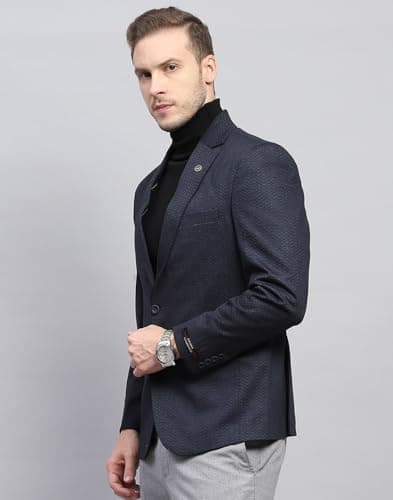 Monte Carlo Mens Navy Blue Self Design V Neck Full Sleeve Coat (223021019-1-38) 2