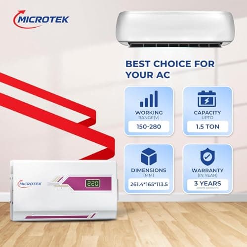 Microtek PEARL EM4150+ Digital Display Wall Mounted Automatic Voltage Stabilizer for AC Air Conditioner up to 1.5 Ton Working Power 150V-280V | with 3 Year Warranty 5