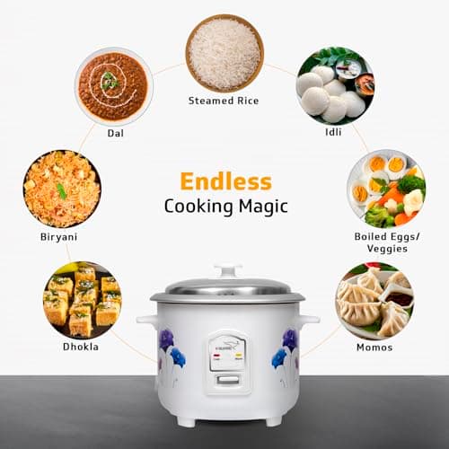 V-Guard VRC 1.0 C 1-Litre Electric Rice Cooker Small with 400 W Power (New Launch) | 2 Pots, Spatula, Rice Separator | 2-Year Product & 5-Year Heating Plate Coverage by V-Guard 3