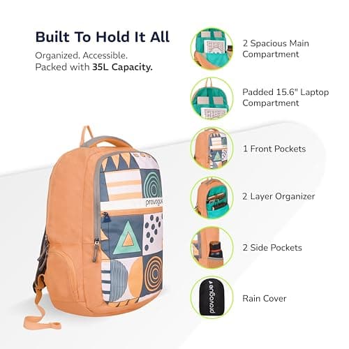 Provogue Blaze Laptop Backpack 35L with 2 spacious compartments and Rain Cover - School Bag for Girls | Girls School Bag, College Backpack for Women and Men with Laptop compartment | Orange 3