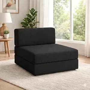 PUM PUM 2-Seater Sofa Cum Bed | Foldable EPE Foam Floor Couch with Jute Fabric & Washable Cover | Convertible Sofa Bed for Living Room, Guests & Small Spaces,Black