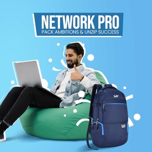 Skybags Network Pro 26 Liters Backpack with Laptop Compatible for Men & Women, Rain Cover, Cushioned Shoulder Strap & Fabric Bottle Holder On The Side (Blue) 2