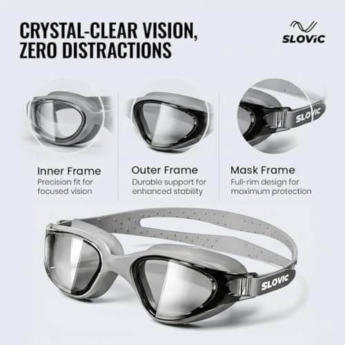SLOVIC Swimming Goggles for Men [Grey] | Swimming Goggles for Women | Anti-Fog & UV Protected Swimming Glasses for Men & Women | Unisex Swimming Accessories | Leaf-Proof Goggle with Adjustable Straps 3