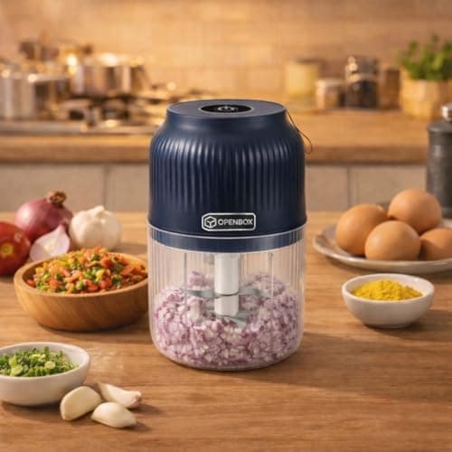 OPENBOX® Mini Electric Chopper & USB-C Portable Blender – 350 ml Food Processor, Egg Beater & Coffee/Protein Mixer – Whisk Froth Milk Puree Blend Fruits & Veggies – Rechargeable Kitchen Gadget (Blue) 5