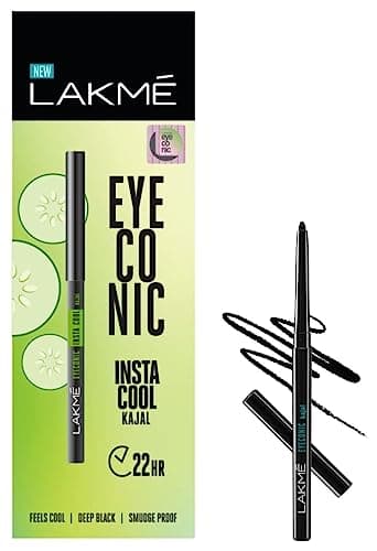 LAKMÉ Eyeconic Insta Cool Matte Kajal,Black,Cooling Kohl Liner With Cucumber,Twist Up Pencil - Waterproof,Smudge Proof & Long Lasting Eye Makeup,0.35 G & Eyeconic Matte Kajal,0.35G,Deep Black New