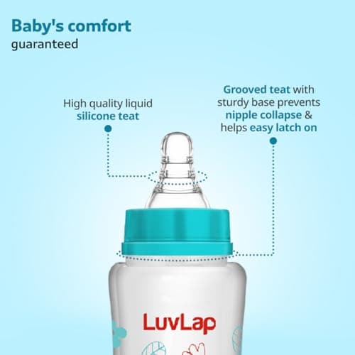 LuvLap Baby Essential Slim Neck Plastic Feeding Bottle, 125Ml, Flower & Jungle, with anti Colic Nipple, New Born / Infants / Toddler upto 3 years, BPA Free, Pack of 2, Blue Green 3