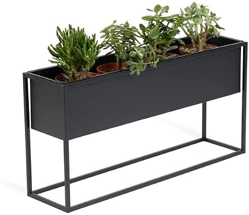 Indian Decor 48445 Indoor Low Plant Pot in Industrial Design, Metal Raised Bed for Flowers, Plants & Herbs, Black Flower Box for Indoor & Outdoor, 80x20x40cm - Black 3