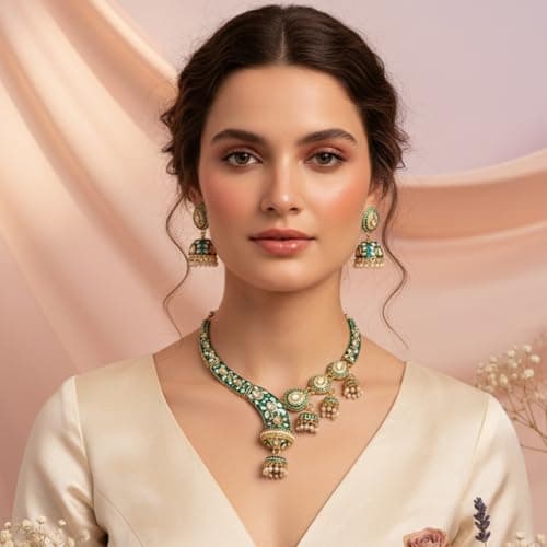 I Jewels Gold Plated Traditional Kundan-Style Meenakari Necklace with Jhumka Earrings Jewellery Set for Women (K7310PG) 4