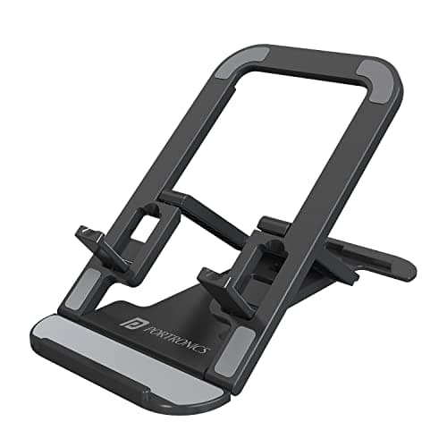 Portronics Modesk 100 Desktop Foldable Mobile & Tablet Holder with Multiple Viewing Angles, Anti Slip Strips, ABS Material(Black)