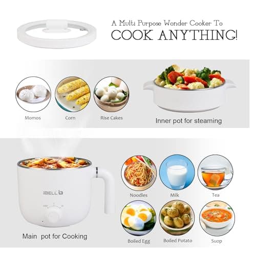 IBELL MPK15M Multipurpose Electric Kettle, 1.5 Litre, 800W, 2 Cooking Pots & Egg Boiler, Temperature Control, For boiling Water, Egg, Stainless Steel Body (White) 5