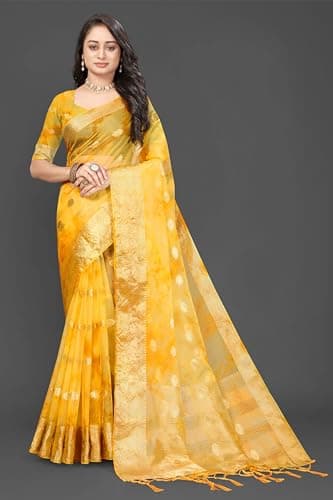 Women Saree Elegant Traditional Design Ethnic Festive Wedding Party Stylish Look Yellow 3