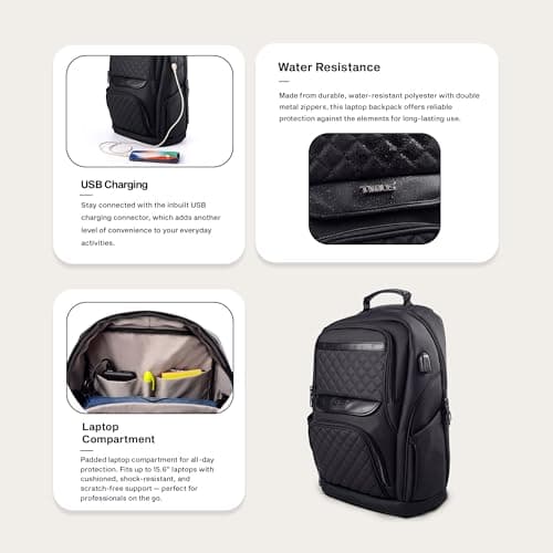 Timus Berlin Black Professional Laptop Bag for Men & Women 23 L with 15.6 Inch Laptop Compartment | Water resistant with USB Port Anti-Theft Backpack| Premium Polyester Fabric 4