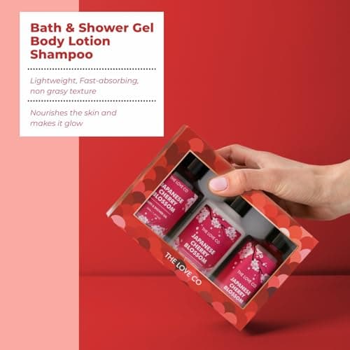 THE LOVE CO. Japanese Cherry Blossom Gift Set for Women | Body Wash, Body Lotion, Shampoo | Pack of 3 | Luxury Bath & Body Pampering Kit | Birthday, Anniversary & Special Occasion Gift | Premium Vegan 3