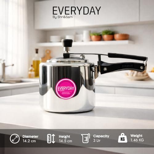 Shri & Sam 3 Litre Stainless Steel Pressure Cooker | Mirror Finish Pressure Cooker with Induction Base | Inner Lid Design | Gas & Induction Compatible | Durable Everyday Cooking Cooker 3