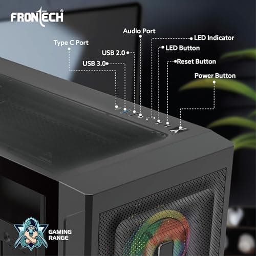 FRONTECH QUBIX ATX Mid Tower Gaming Computer Cabinet | Tempered Glass Side Panel | Metal Mesh Front | 4 x 120mm ARGB Fans | USB 3.0 & Type-C (FT-4386) 5