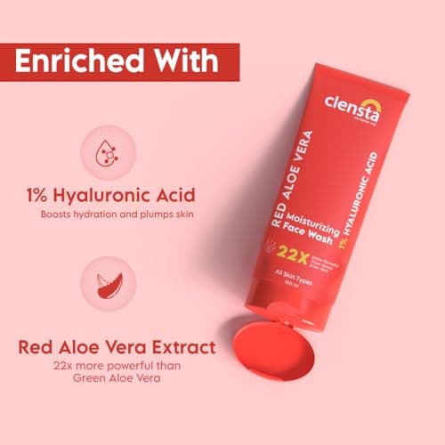 Clensta Red Aloe Vera Moisturizing Face Wash | Gentle Skin Cleanser With 0.1% Hyaluronic Acid & Aloe Vera Extract | For Daily Use | For Women & Men | Gentle Cleanser, Hydrating - 100Ml | New Launch 4