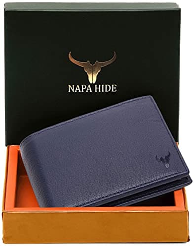 NAPA HIDE Leather Wallet for Men I Handcrafted I Credit/Debit Card Slots I 2 Currency Compartments I 2 Secret Compartments (Blue) 2