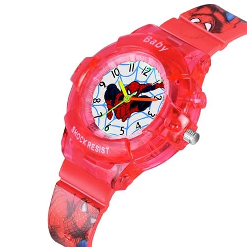 Shocknshop Boy's Led Analog Cartoon Multi Colors Lights Nylon Watch -W336 (Red) 2