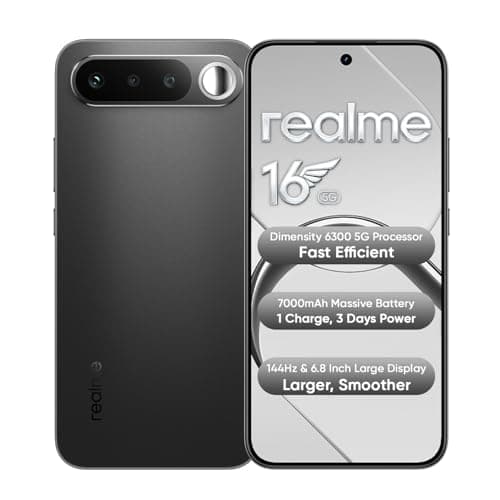 realme 16 5G Smartphone 12+256GB,6.57-inch Screen, 144Hz Display, 7000mAh Battery, 60W Fast Charging, Rear50MP+Front50MP AI Camera, MediaTek Dimensity 6400 Turbo,IP69, Black