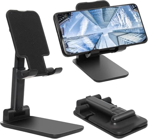 coku Mobile Stand for Desk, Height Adjustable & Foldable Phone Stand Holder for Home, Study, Table & Desktop Compatible with 4 to 10 Inch Smarphones & Tablets Devices (Black)