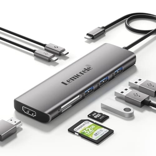 Lemorele 8-in-1 USB Hub for Laptop - 4K UHD HDMI Port, Space Aluminum Type-C Hub, USB 3.0 High-Speed Data Ports, PD 100W Fast Charging, SD/TF Card Slots, Compatible with Mac OS & Windows Systems