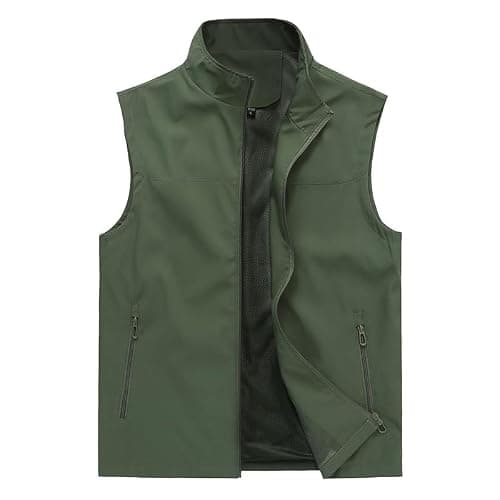 FIERRE SHANN® Men’s Quick Dry Vest | Solid Sleeveless Jacket with 2 Pockets Waistcoat | Green | 2XL