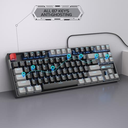 MageGee 75% Mechanical Gaming Keyboard with Red Switch, LED Blue Backlit Keyboard, 87 Keys Compact TKL Wired Computer Keyboard for Windows Laptop PC Gamer - Black/Grey 5