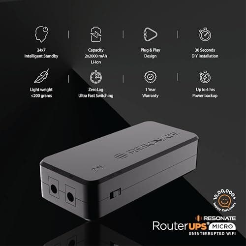 RESONATE RouterUPS® Micro | Original Router UPS for 12V WiFi Router & Modem | Uninterrupted Power Backup Upto 4 Hours During Powercut | Compact Mini UPS with Intelligent Charging 3