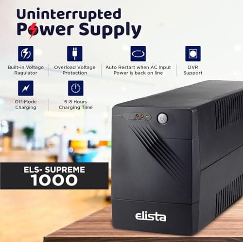 Elista 1KVA(1000VA)/600 W Line Interactive UPS for Desktop PCs, Laptops, Routers, Networking Devices and Gaming Consoles with Automatic Voltage Regulation, Overload Protection,Generator Compatible 2