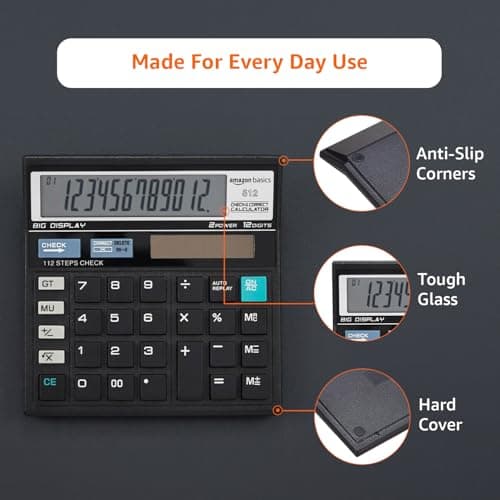 Amazon Basics AB-512 12-Digit Display Basic Calculator(Black) 5