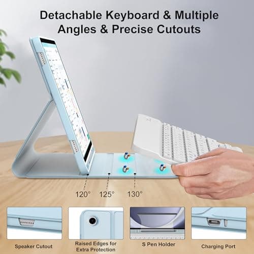 Keyboard Case for Samsung Galaxy Tab A9 Plus/A9+ 5G 11”(SM-X210/X216/X218), Detachable Wireless Bluetooth Keyboard, Smart Folio Cover with S Pen Holder, Soft Protective Case, Auto Sleep/Wake, Sky Blue 3
