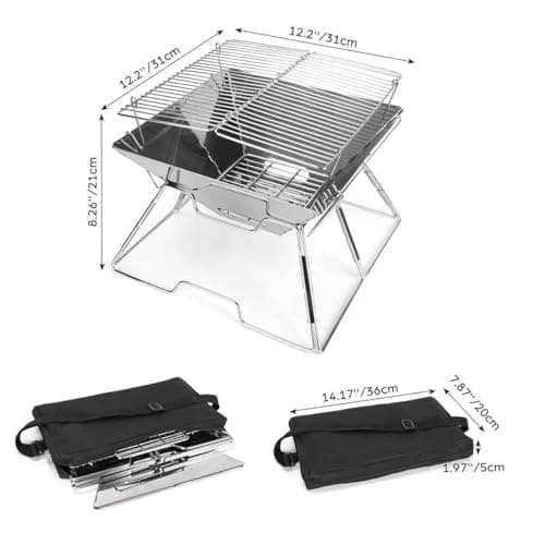 Cloudzy Bbq Grill Folding Charcoal Barbecue Folding Fire Pit Outdoor Wood Burning Fireplace Campfire Grill Barbecue Rack Camping Stove Burner, Free Standing 2
